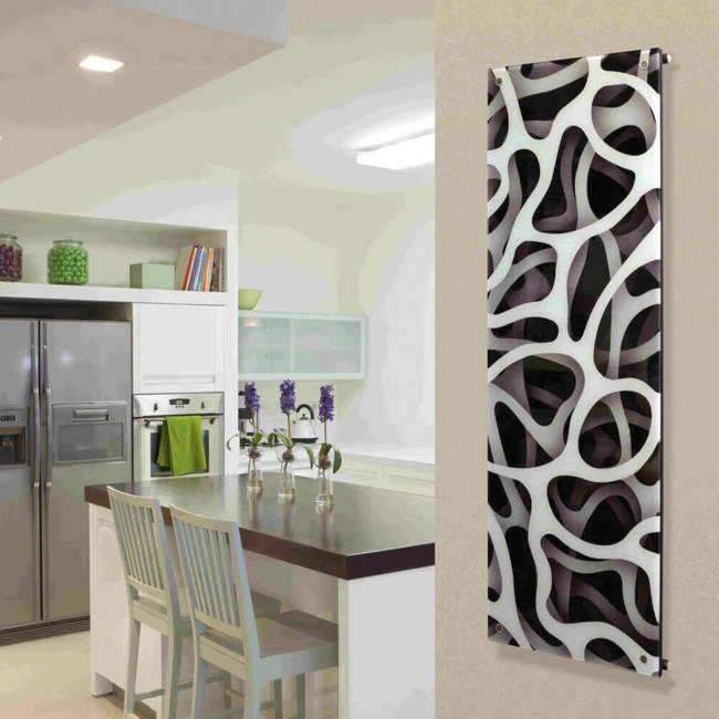 Luxrad Niagara designer radiator with a glass cover and selected graphics